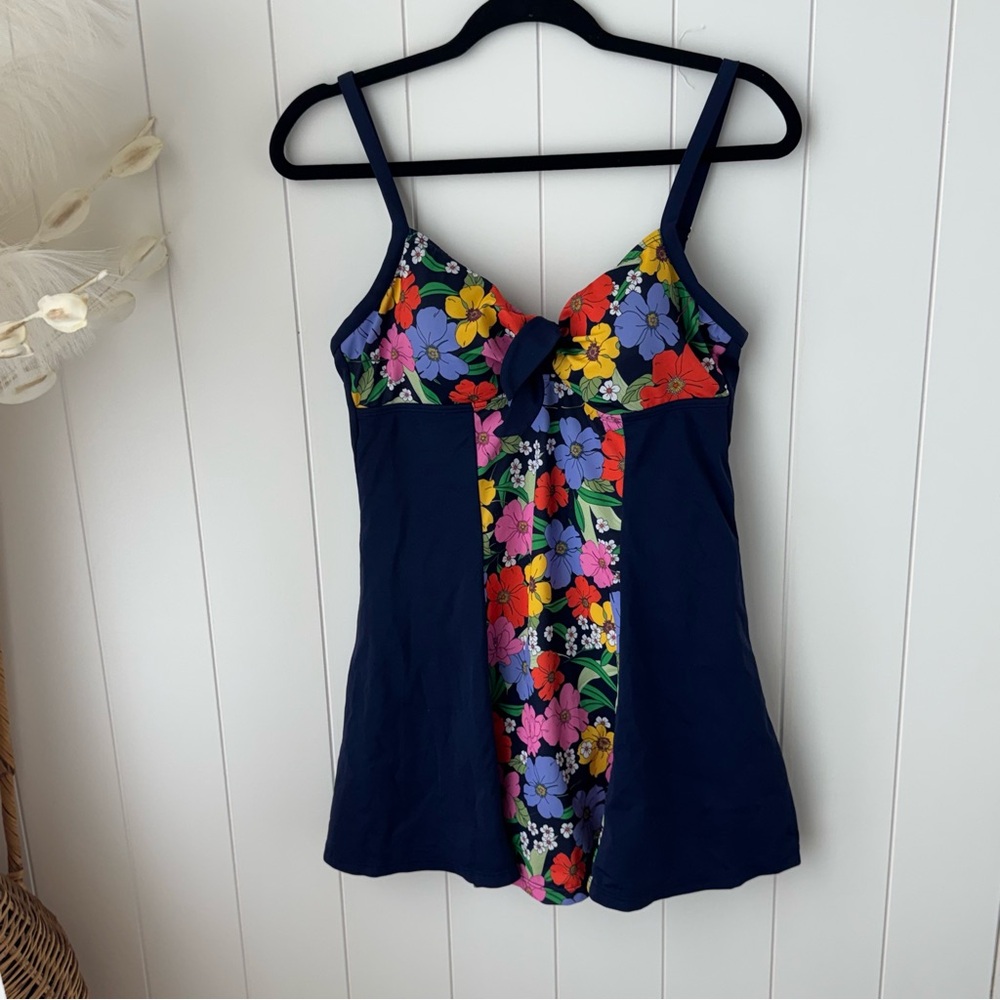 Fit 4 U Thighs Blocked Vintage Tie Swimsdress Floral Size 14